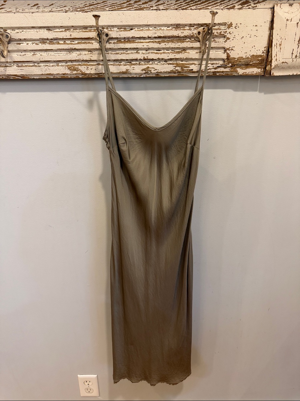 NATION LTD Sofia Bias Cut Slip Dress Fringe Hem Satin Midi Size XS